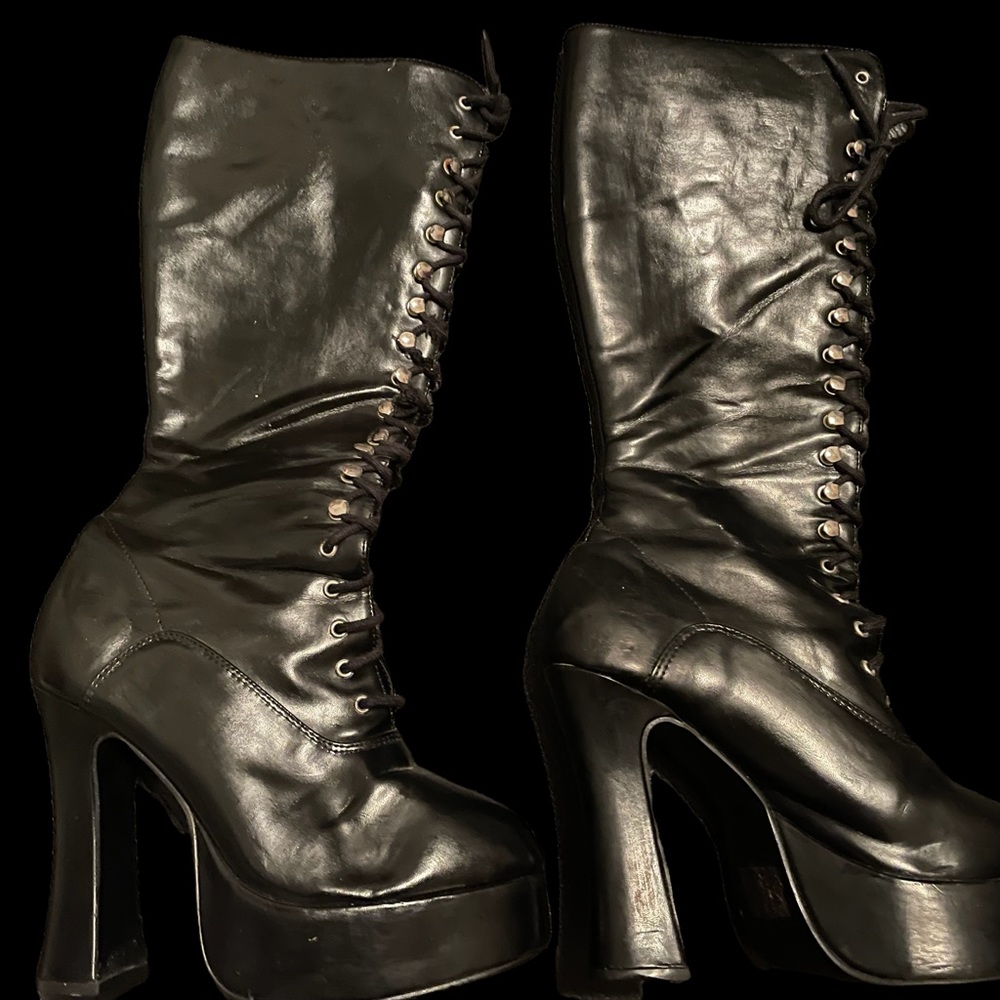 Ellie Black Leather Platform Boots